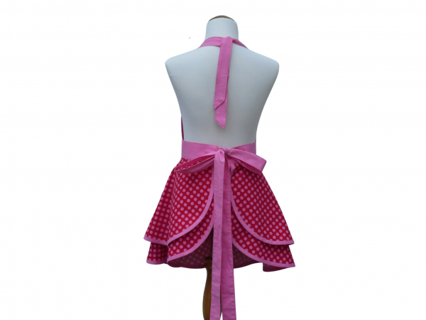 Pink & Red Polka Dot Retro Style Apron back view tied in back