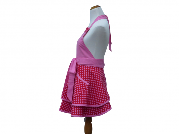 Pink & Red Polka Dot Retro Style Apron side view