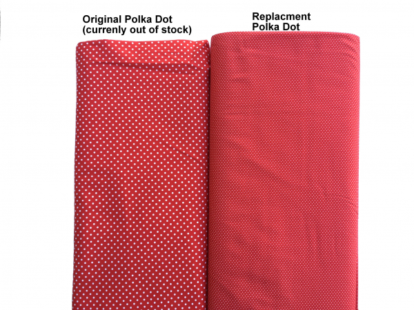 Substitute red & white polka dot trim fabric