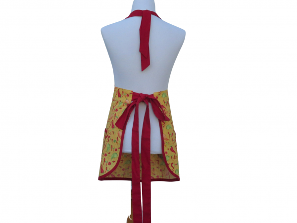 Green, Red & Yellow Chili Peppers Full Apron back view tied in back