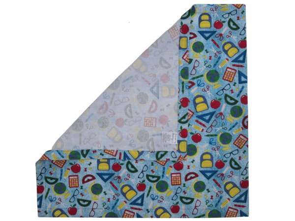 Blue School Supplies Themed Cloth Napkins reverse side view