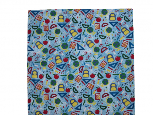 Blue School Supplies Themed Cloth Napkins unfolded