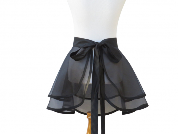 Sheer Black Half Apron with Full Circle Skirt back view tied in back