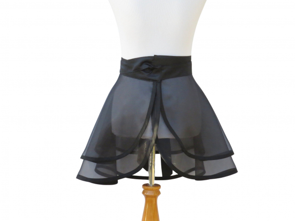 Sheer Black Half Apron with Full Circle Skirt back view tied in front