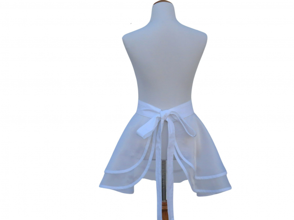 Sheer White Half Apron with Full Circle Skirt back view tied in back