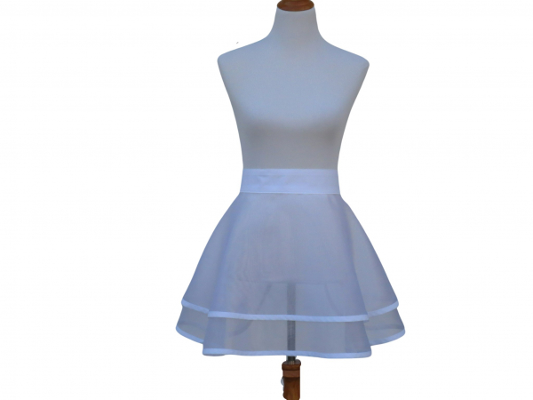 Sheer White Half Apron with Full Circle Skirt front view tied in back