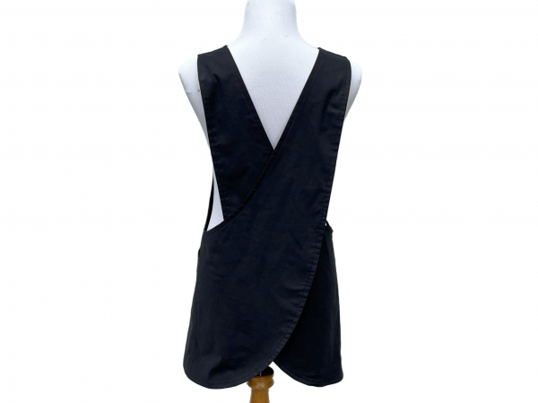 Women's Solid Black Japanese Cross Back Apron back view