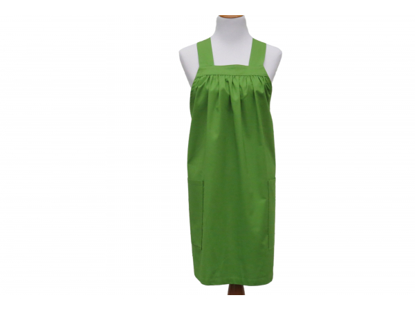 Solid Color Cross Back Apron with Gathered Top front view