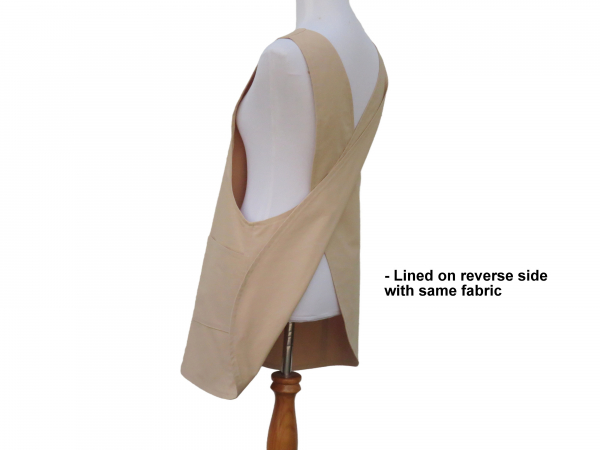 Solid V Neck Japanese Apron reverse side view