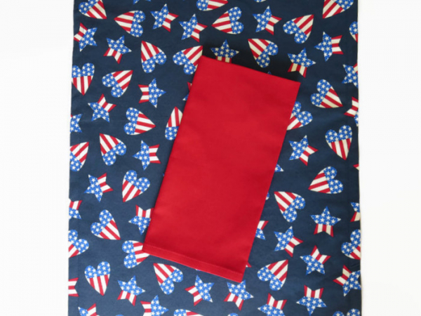 Red, White & Blue Cloth Table Runner with coordinating red napkins