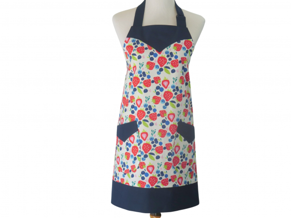 Women's Strawberries and Blueberries Apron front view tied in back