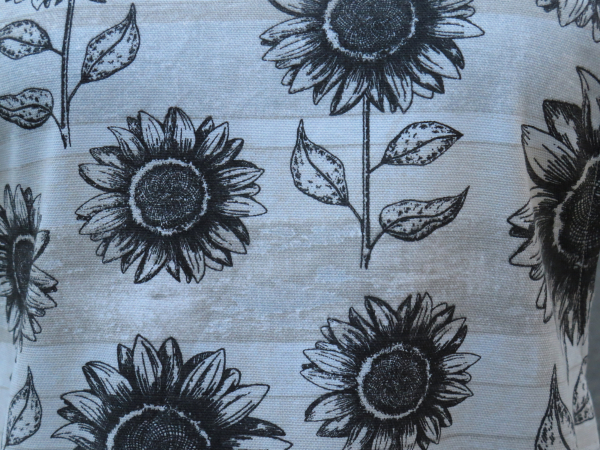 Women's Gray & Black Sunflower Japanese Style Apron fabric closeup