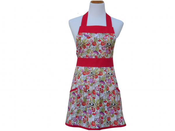 Women's Cute Vegetable Full Apron front view tied in back