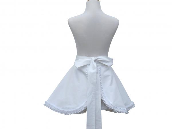 White Ruffled Half Retro Style Apron back view tied in back