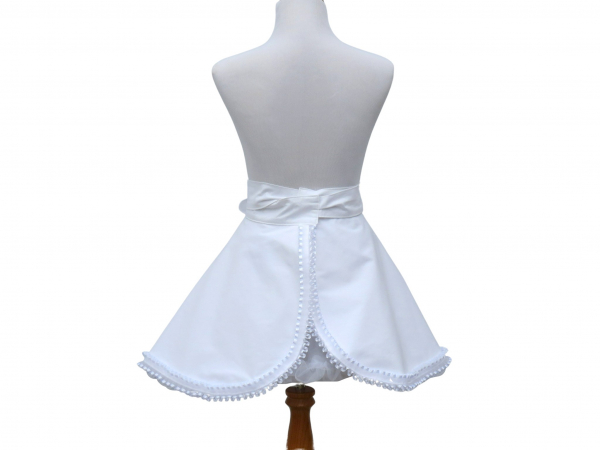 White Ruffled Half Retro Style Apron back view tied in front