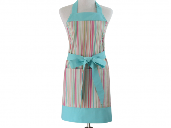 Women's Pink & Blue Striped Apron with Large Pockets