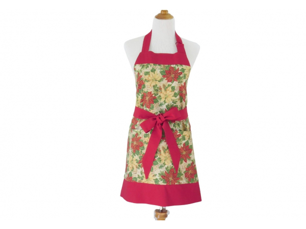 Christmas Poinsettia Apron with Large Pockets front view