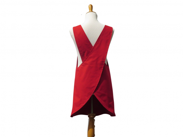 Women's Solid Red Japanese Cross Back Apron back view