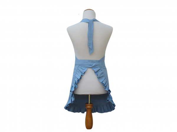 Women's Solid Color Ruffled Apron back view tied front