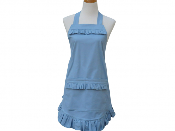 Women's Solid Color Ruffled Apron front view tied back