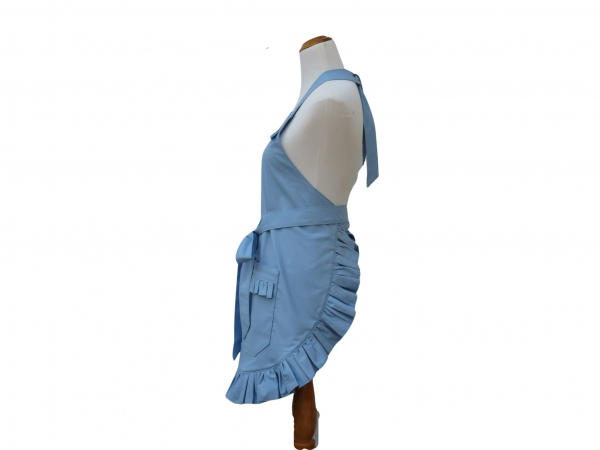 Women's Solid Color Ruffled Apron side view
