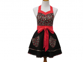 Women's Black & Red Retro Style Apron front view tied in front