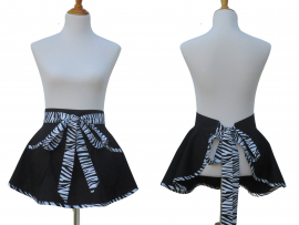 Black & White Half Apron with Zebra Stripe Trim front & back views