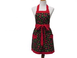 Women's Cherries Gathered Waist Apron front view tied in front