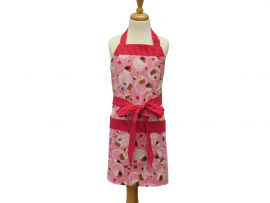Children's Pink Cupcake Apron front view tied in front