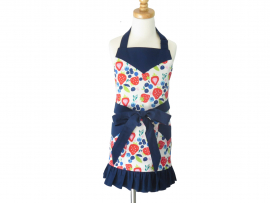 Girl's Strawberries & Blueberries Ruffled Apron front view tied in front