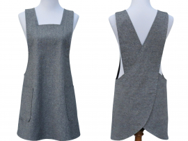Women's Gray Japanese Cross Back Style Apron front & back views