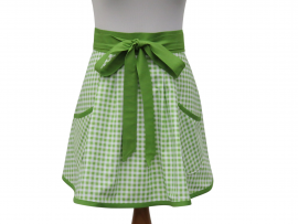 Women's Green & White Gingham Half Apron front view tied in front closeup