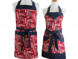 His & Her Matching Patriotic Apron Set front view tied in front