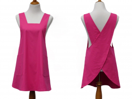 Women's Solid Hot Pink Japanese Cross Back Apron front & back views