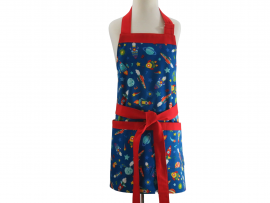 Kid's Rocket Ship & Space Themed Apron front view tied in front