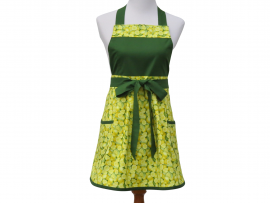 Green & Yellow Lemons Apron front view tied in front