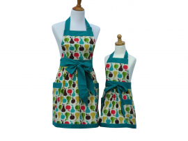 Mother Daughter Apples & Pears Apron Set front view tied in front