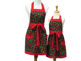 Mother Daughter Matching Cherries Apron Set front view tied in front
