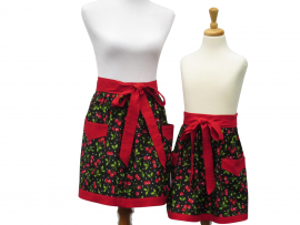 Mother Daughter Matching Cherries Half Aprons front view