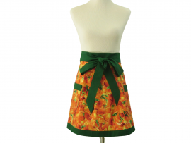 Women's Orange & Green Peaches Apron front view tied in front