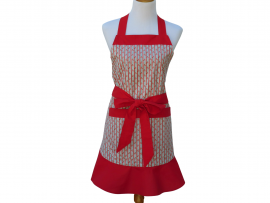 Women's Red & Blue Striped Floral Apron