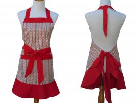Women's Red & Blue Striped & Floral Apron front & back views