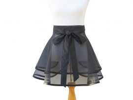 Sheer Black Half Apron with Full Circle Skirt front view tied in front