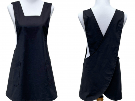 Women's Solid Black Japanese Cross Back Apron front & back views