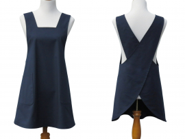 Solid Color Japanese Cross Back Style Apron front & back views