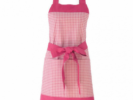 Red Plaid Apron with Large Pockets Front View tied in front