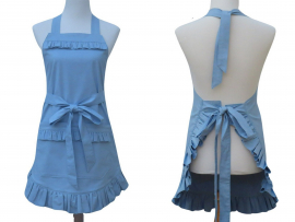 Women's Solid Color Ruffled Apron front & back views