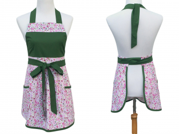 Pink Floral Apron, with a Pleated Front, 100% Cotton & Optional Personalization