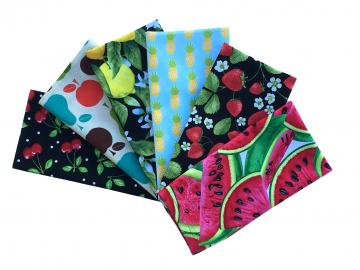 Assorted Fruit Cloth Napkins, Set of 6, Apples & Pears, Cherries, Lemons, Pineapple, Strawberries, Watermelon, or Mixed Set, 100% Cotton