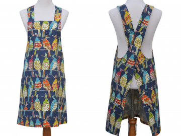Women's Bird Themed Japanese Style Apron with Large Pockets